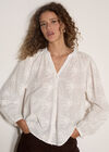 Floral Embroidered Cotton Blouse, White, large