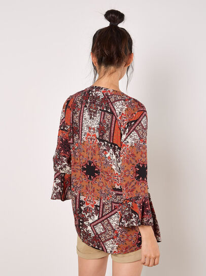 Patchwork Scarf Print Blouse