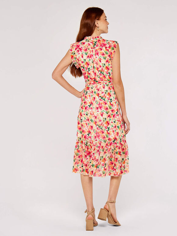 Brushstroke Bloom  Midi Dress, Cream, large