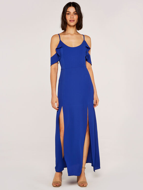Cold Shoulder Ripple Maxi Dress, Blue, large