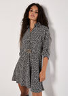 Petal Print Belted Shirt Mini Dress, Stone, large