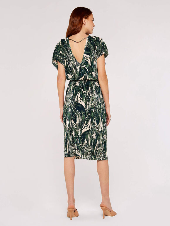 Marble Print Midi Dress, Green, large