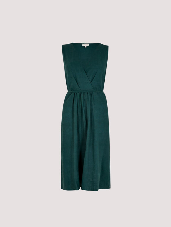Linen Blend Wrap Mini Dress, Green, large