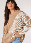 Oversized Zebra Pattern Jumper, Stone, large