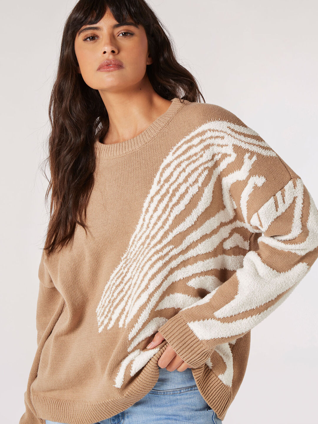 Image of Fuzzy Zebra Stripe Oversized Jumper