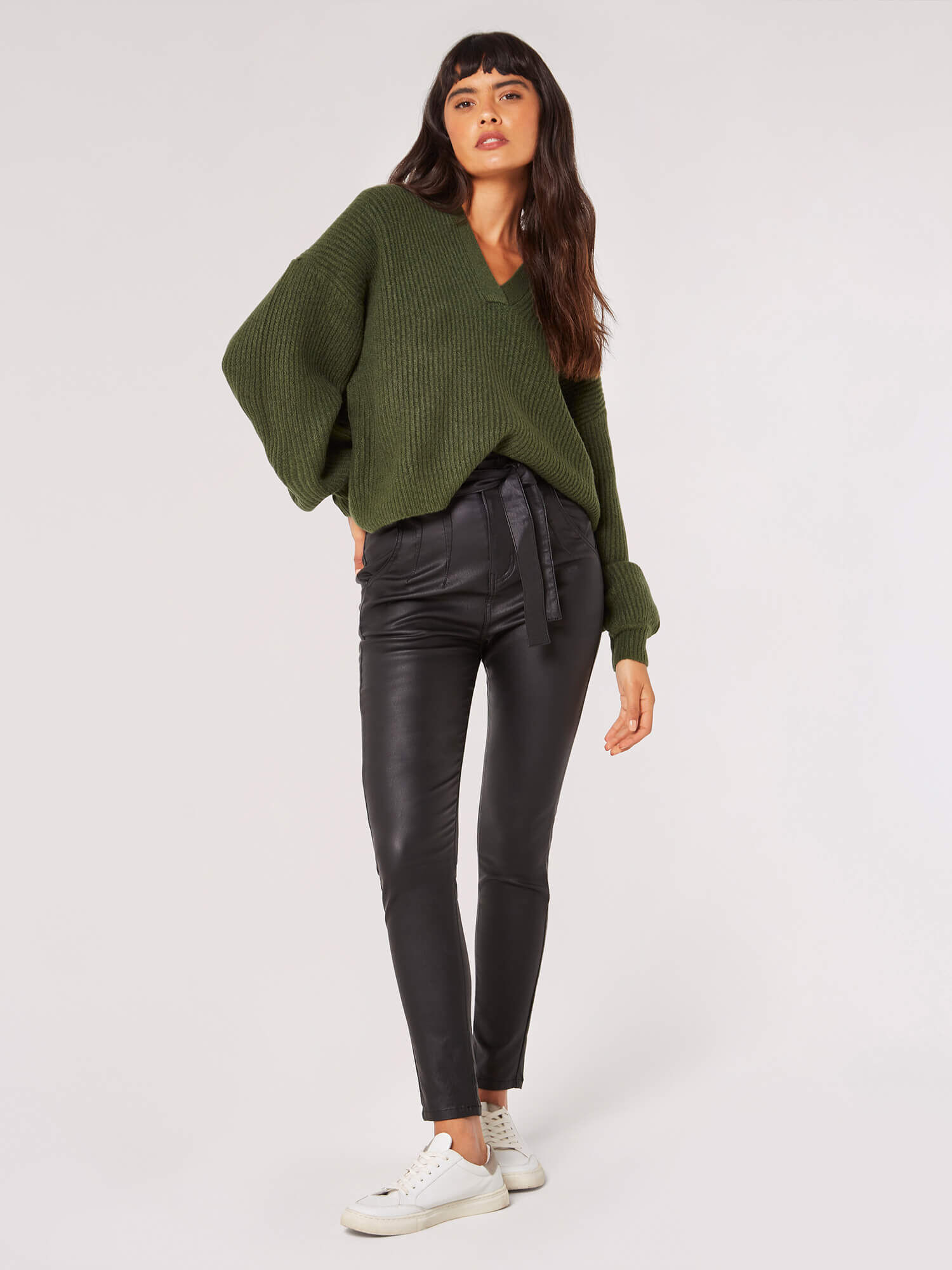 Black leather trouser top