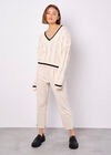 Cropped Cable Cricket Jumper, Stone, large