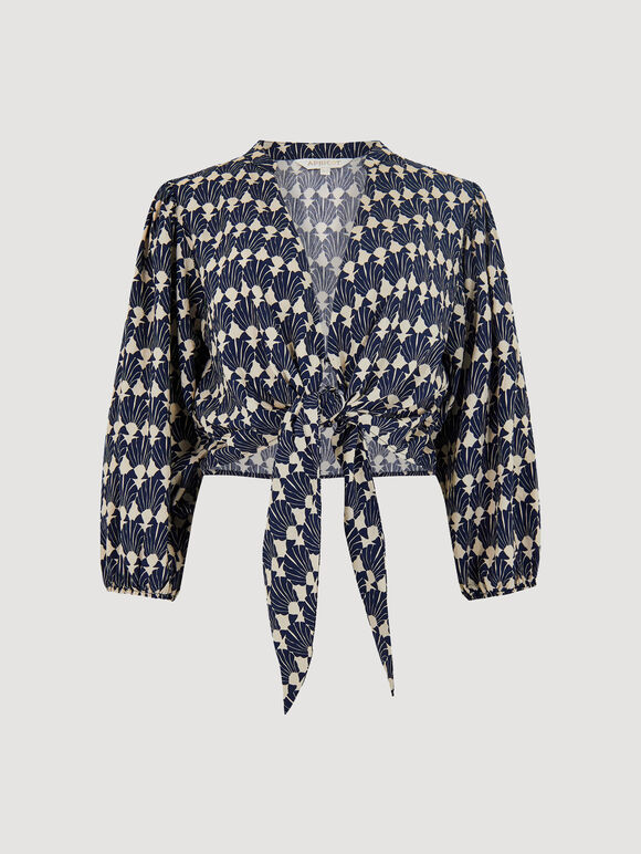 Geo Shell Cropped Top, Navy, large