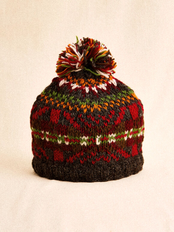 Hand-Knitted Stripe Beanie Hat, Assorted, large