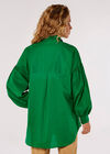 Balloon Sleeve Cotton Shirt, Green, large