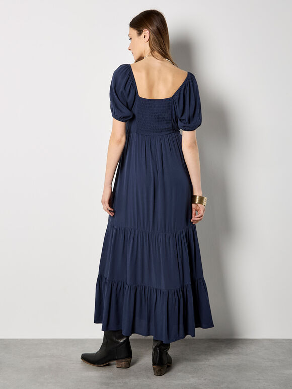 Crinkle Tiered Maxi Dress, Navy, large