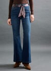 Lulu Scarf Belt Flare Jeans, Blue, large