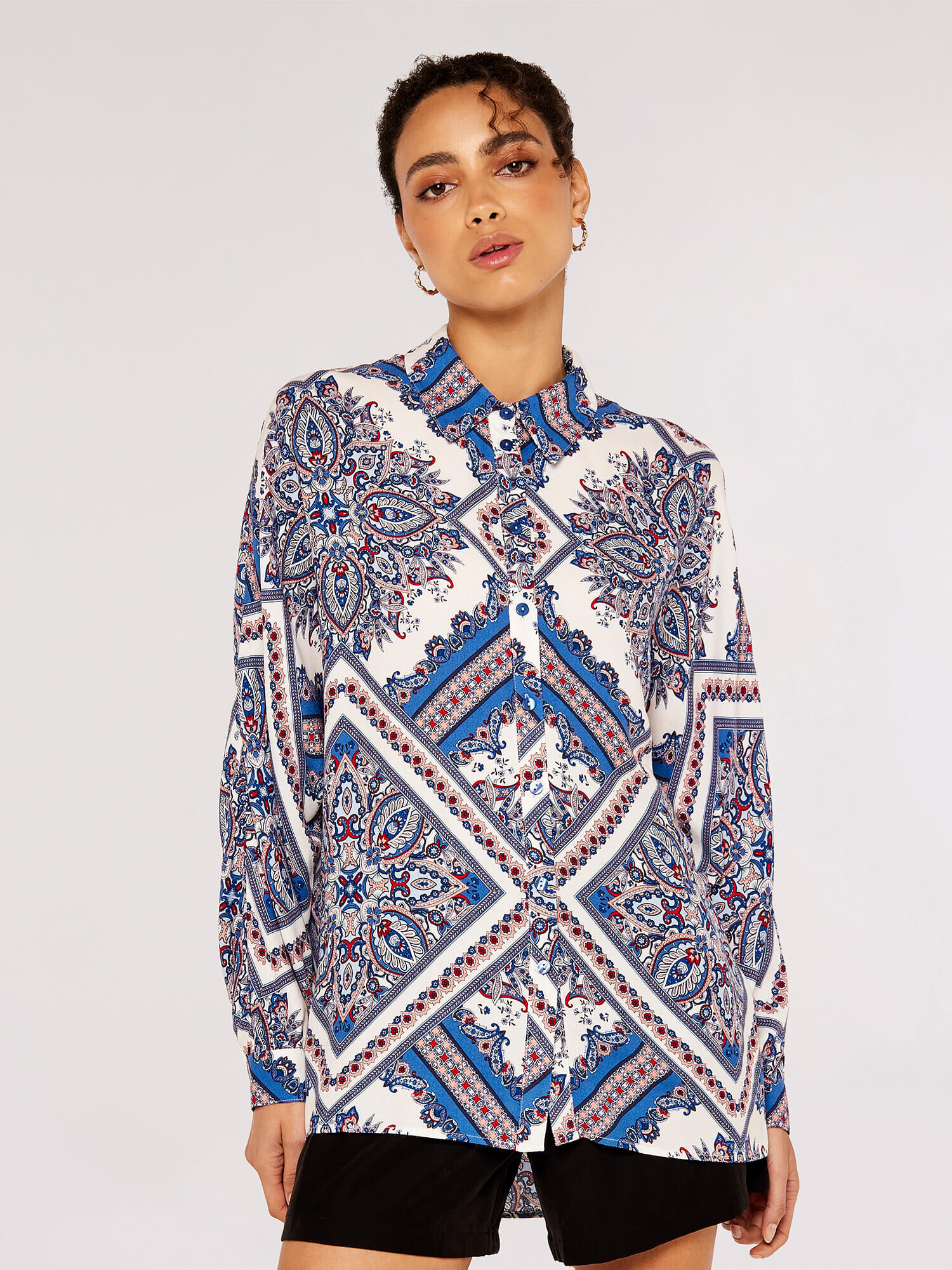 Scarf Print Oversized Shirt