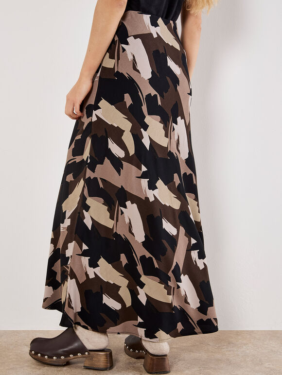 Brushstroke Bias Maxi Skirt, Brown, large