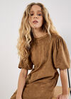Suede Shift Mini Dress, Brown, large