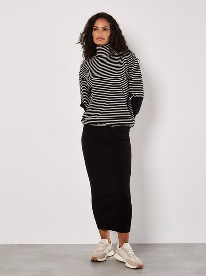 Stripe And Patch Cowl Neck Jumper