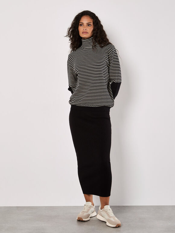 Stripe And Patch Cowl Neck Jumper, Black, large