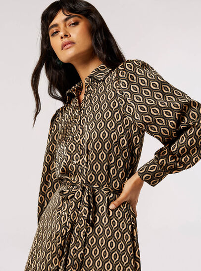 Geometric Satin Shirt Midi Dress