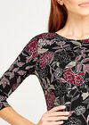 Etched Floral Print Jersey Dress, Black, large