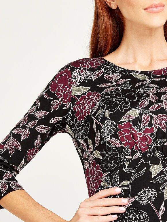 Etched Floral Print Jersey Dress, Black, large