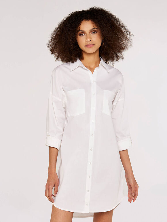 Oversized Shirt Mini  Dress, White, large