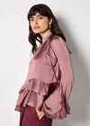 Ruffle Crinkle Satin Top, Pink, large
