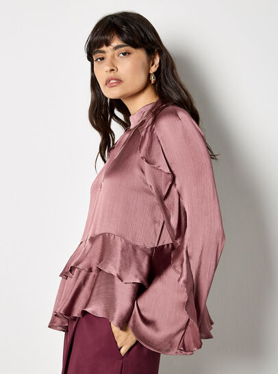 Ruffle Crinkle Satin Top