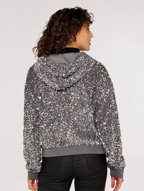 Sequin-Embellished Bomber Jacket, Light Grey / Silver, large