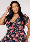 Curve Floral Wrap Midi Dress, Navy, large