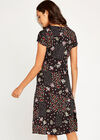 Black Patchwork Floral Wrap Dress, Black, large