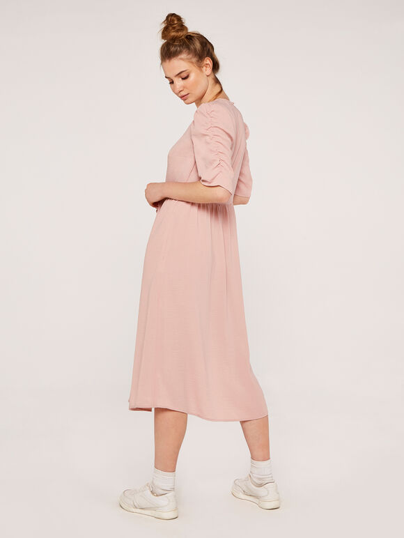 Puff Shoulder Midi Dress, Pink, large