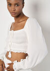 Smocked Crop Top, White, large