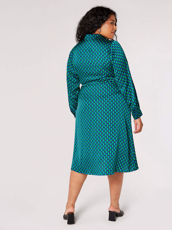 Curve Geometric Satin Midi Dress, Blue, large