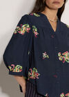 Floral Paisley Embroidered Blouse, Navy, large