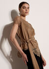 Lace Insert Satin Scarf Top, Gold, large