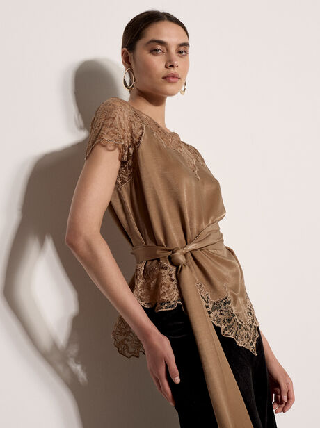 Lace Insert Satin Scarf Top