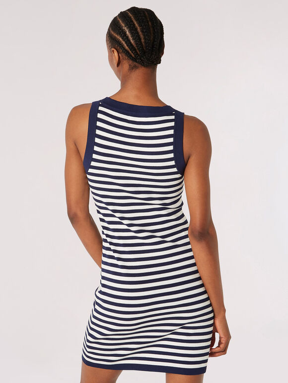 Stripe Knitted Bodycon Mini Dress, Navy, large