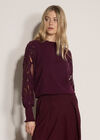 Lace Mesh Jumper, Burgundy, large
