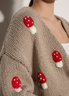 Mushroom Appliqu&eacute; Chunky Knit Cardigan, Brown, large