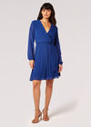 Pleated Chiffon Wrap Mini Dress, Blue, large