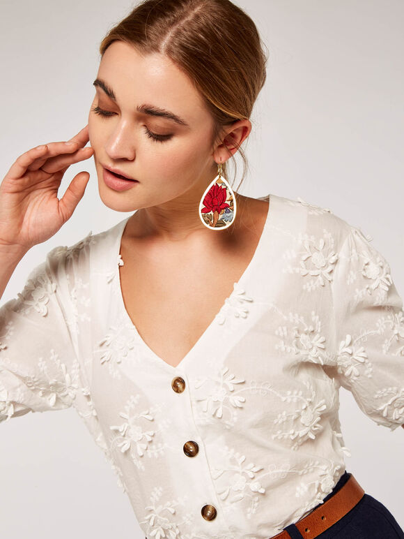 Embroided Cotton Top, Cream, large