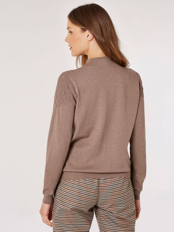 Pointelle Shell Fine Knit Jumper, Brown, large