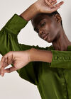 Balloon Sleeve Satin Blouse, Green, large