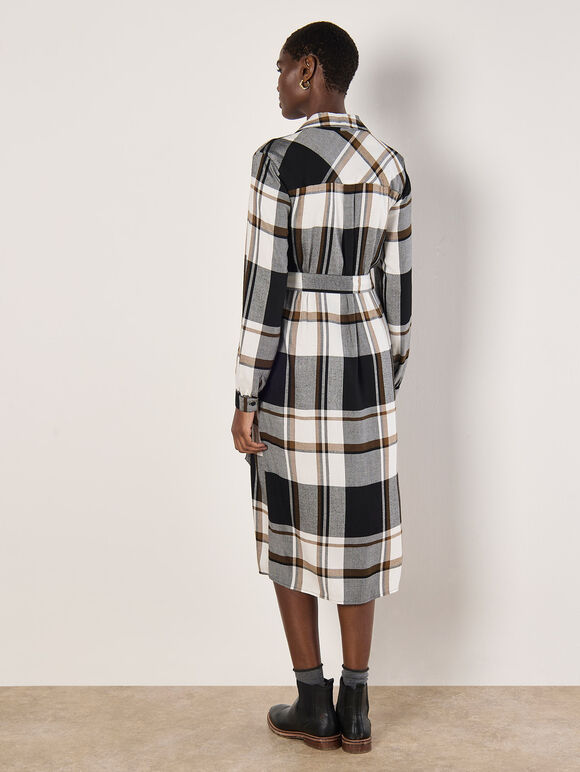 Large Check Shirt Midi Dress, White, large