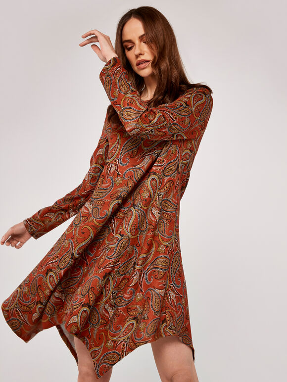 Longsleeve Hankyhem Dress, Orange, large