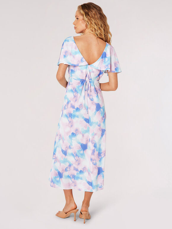 Watercolour Cape Midi Dress, Pink, large