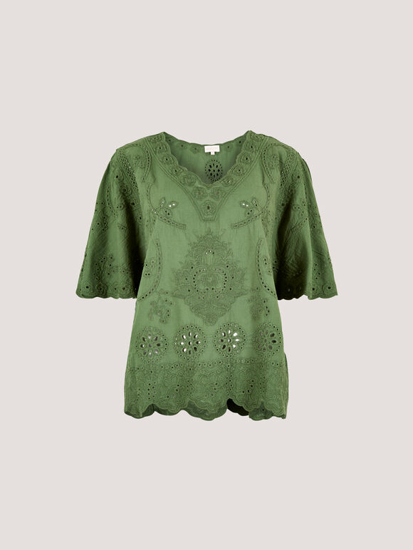 Embroidered Cotton Top, Green, large