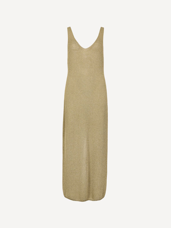 Gold Shimmer Knitted Maxi Dress, Gold, large