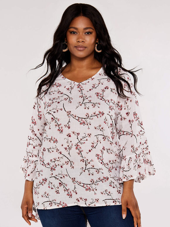  Cherry Blossom Ruffle Top, White, large