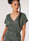 Plisse V Neck Dress, Green, large
